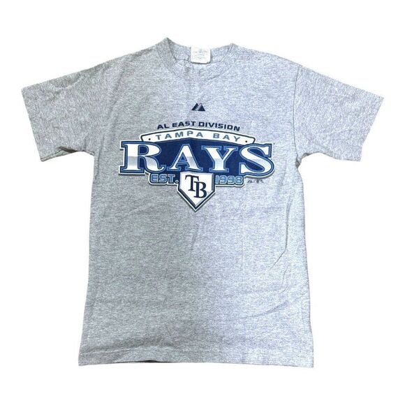 Tampa Bay Rays Majestic T-Shirt S Gray 90% Cotton Short Sleeve AL East Divsion - Picture 1 of 6